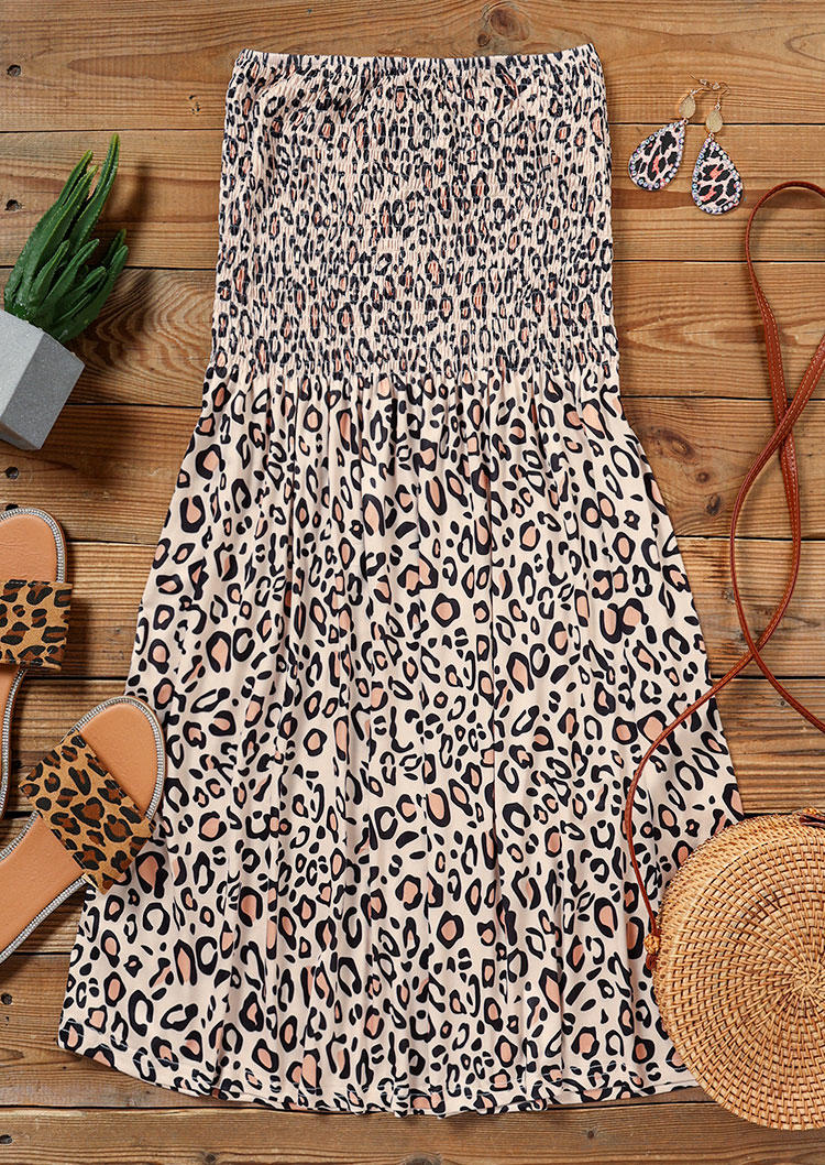 Mini Dresses Leopard Smocked Strapless Bandeau Mini Dress in Multicolor. Size: 2XL,3XL,L,M,S,XL