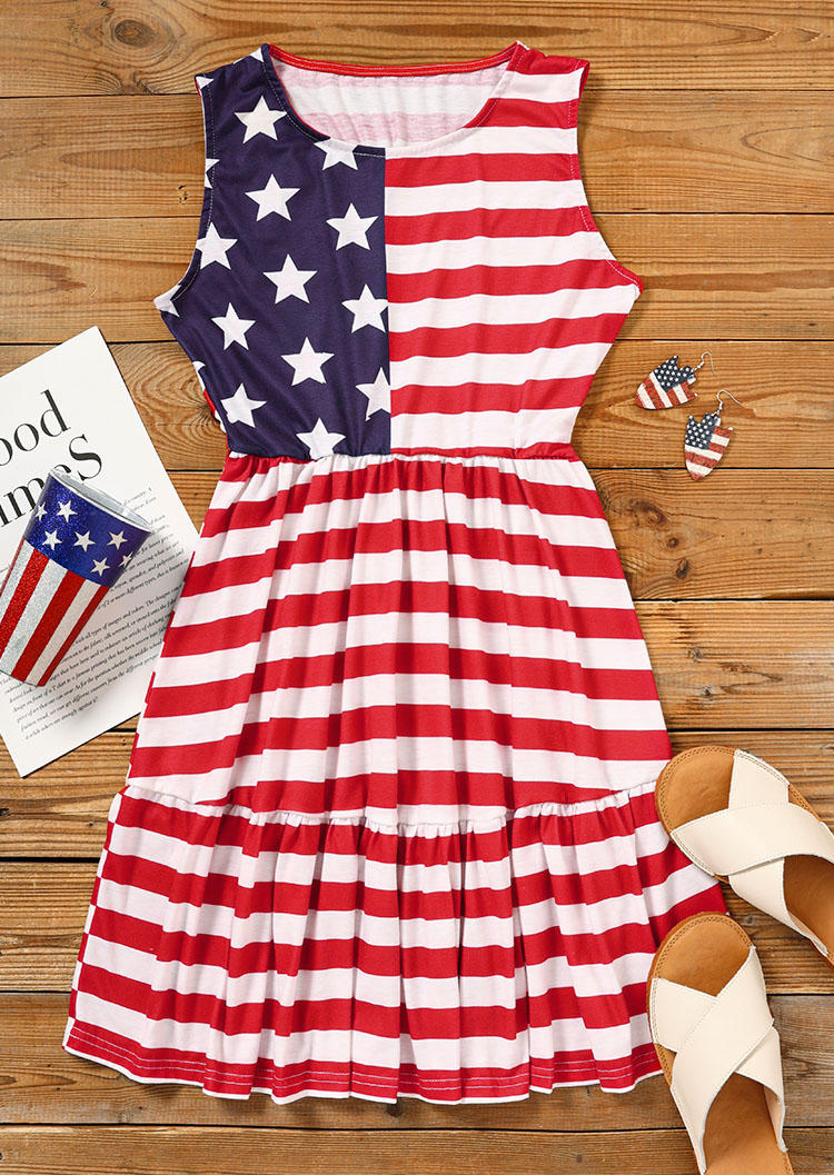 American Flag Ruffled Sleeveless Mini Dress