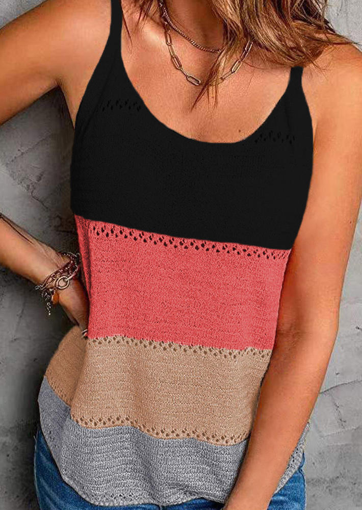 Tank Tops Color Block Knitted Casual Camisole in Multicolor. Size: M,XL