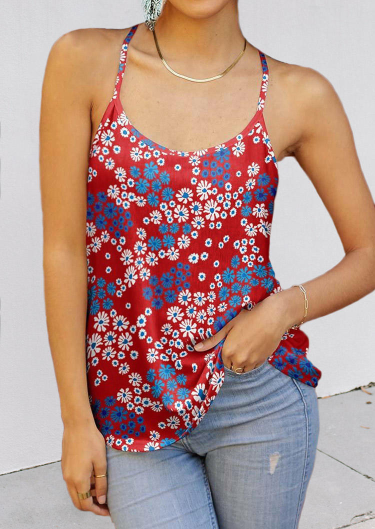 

Tank Tops Lace Splicing Floral Hollow Out Tank Top in Multicolor. Size