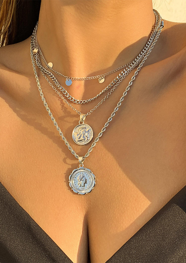 

Necklaces 4Pcs Alloy Pendant Necklace in Silver. Size