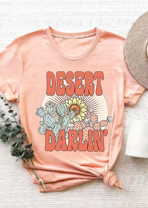 T-shirts Tees Desert Darlin' Sunflower Cactus T-Shirt Tee in Pink. Size: 2XL,3XL,XL