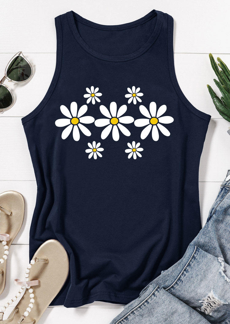 

Tank Tops Daisy O-Neck Casual Tank Top in Navy Blue. Size