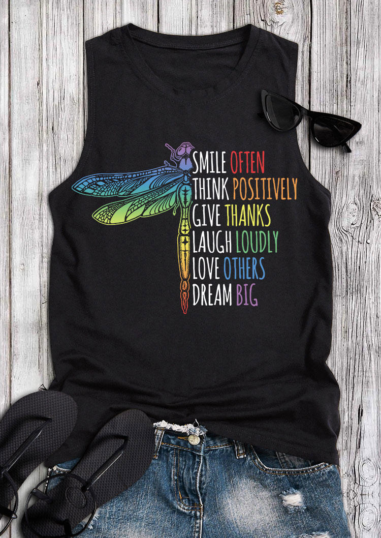 

Tank Tops Gradient Dragonfly O-Neck Tank Top in Black. Size