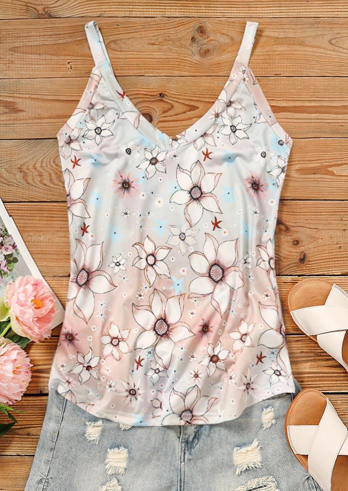 Tank Tops Floral Gradient V-Neck Camisole in Multicolor. Size: 3XL