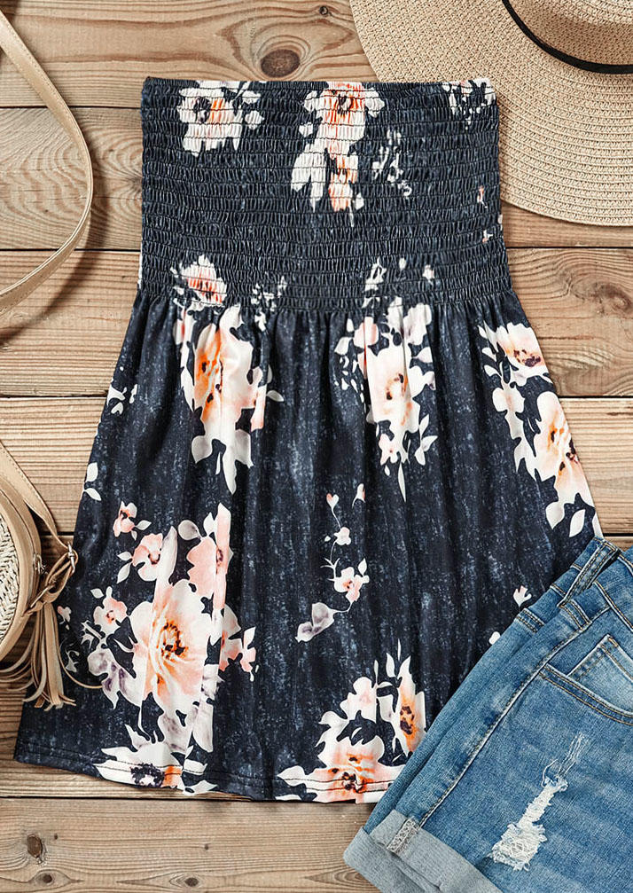 

Tank Tops Floral Smocked Strapless Bandeau Tank Top - Dark Grey in Gray. Size
