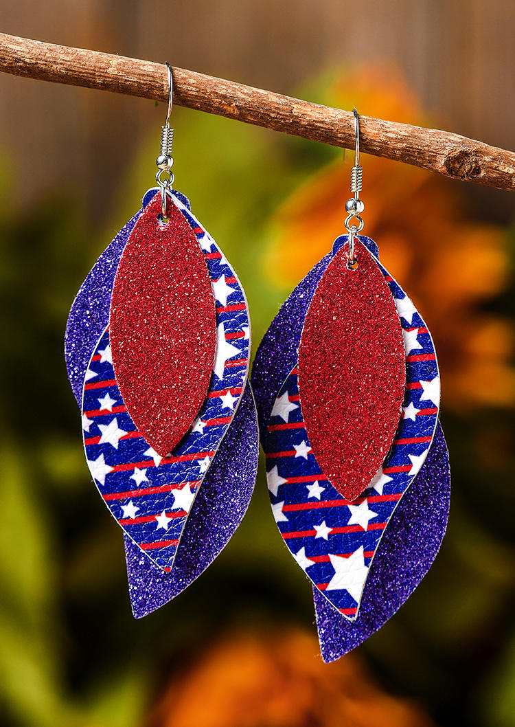 

Earrings American Flag Star Glitter Hook Earrings in Multicolor. Size