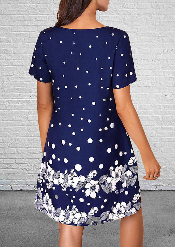 Mini Dresses Floral Polka Dot Hollow Out Mini Dress - Navy Blue in Blue. Size: M,S
