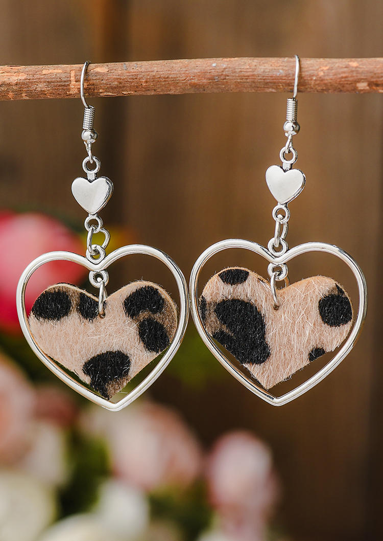 

Earrings Leopard Hollow Out Heart Pendant Earrings in Silver. Size