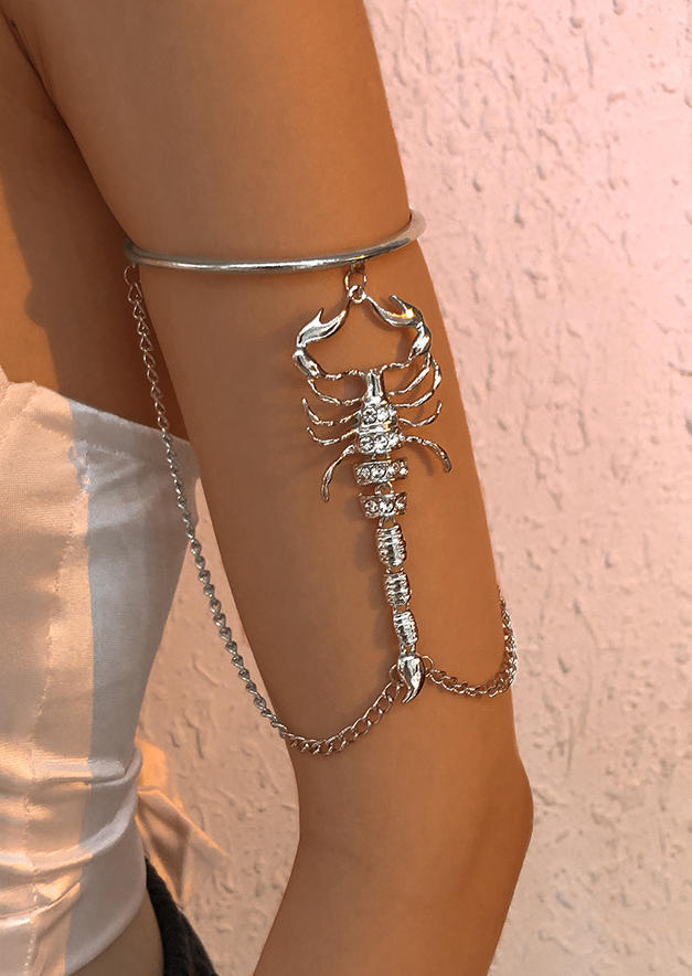 

Body Jewelry Gothic Creative Scorpion Rhinestone Upper Arm Bracelet Armlet in Silver. Size