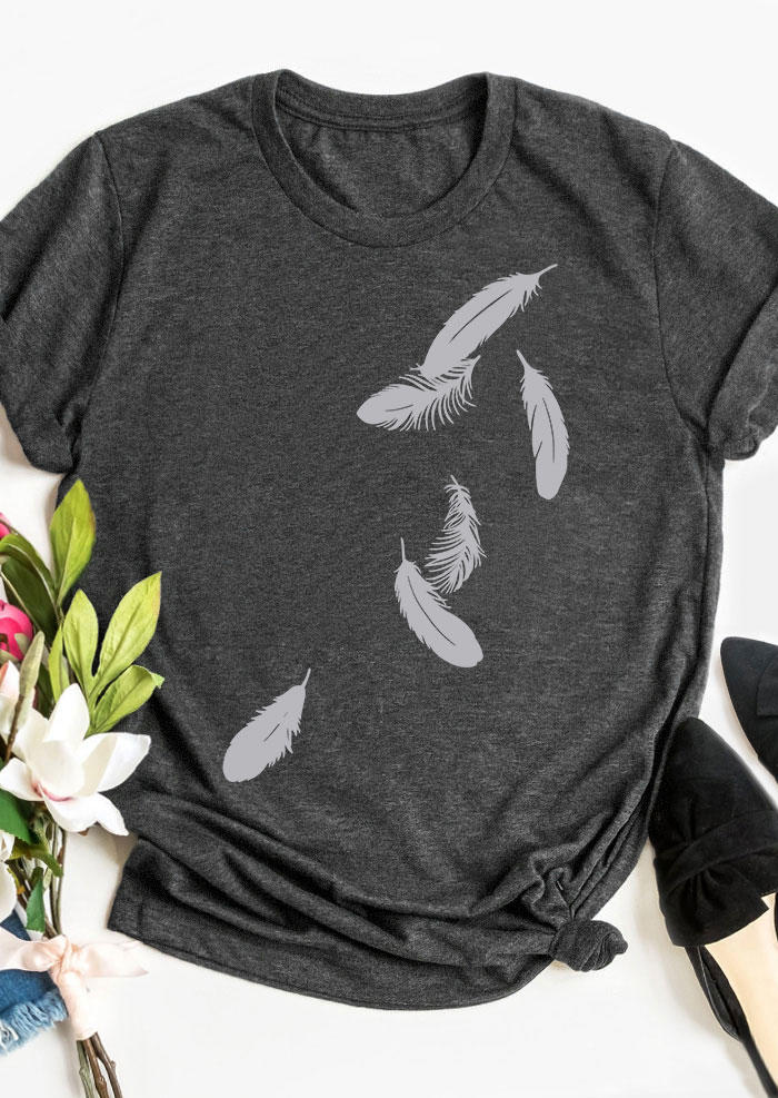 

T-shirts Tees Feather Short Sleeve O-Neck T-Shirt Tee - Dark Grey in Gray. Size