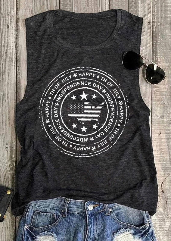 Tank Tops Happy 4th Of July American Flag Star Tank Top - Dark Grey in Gray. Size: S