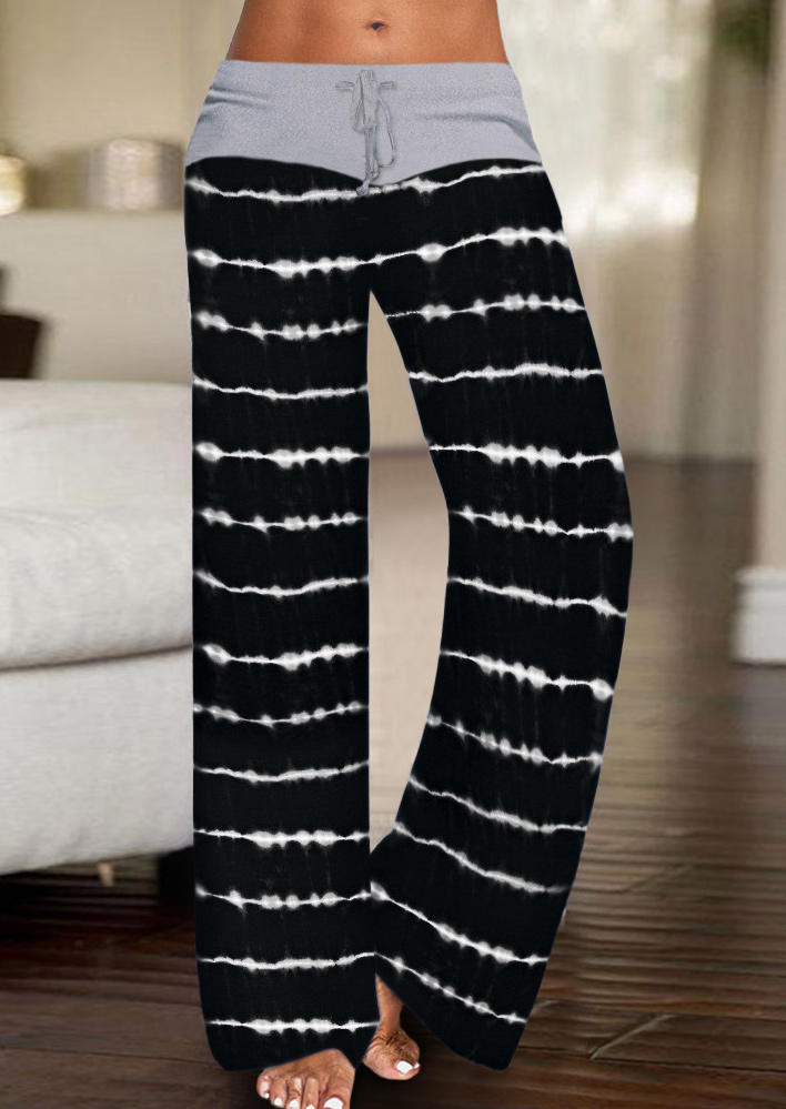 Pants Striped Drawstring Wide Leg Pants in Black. Size: M