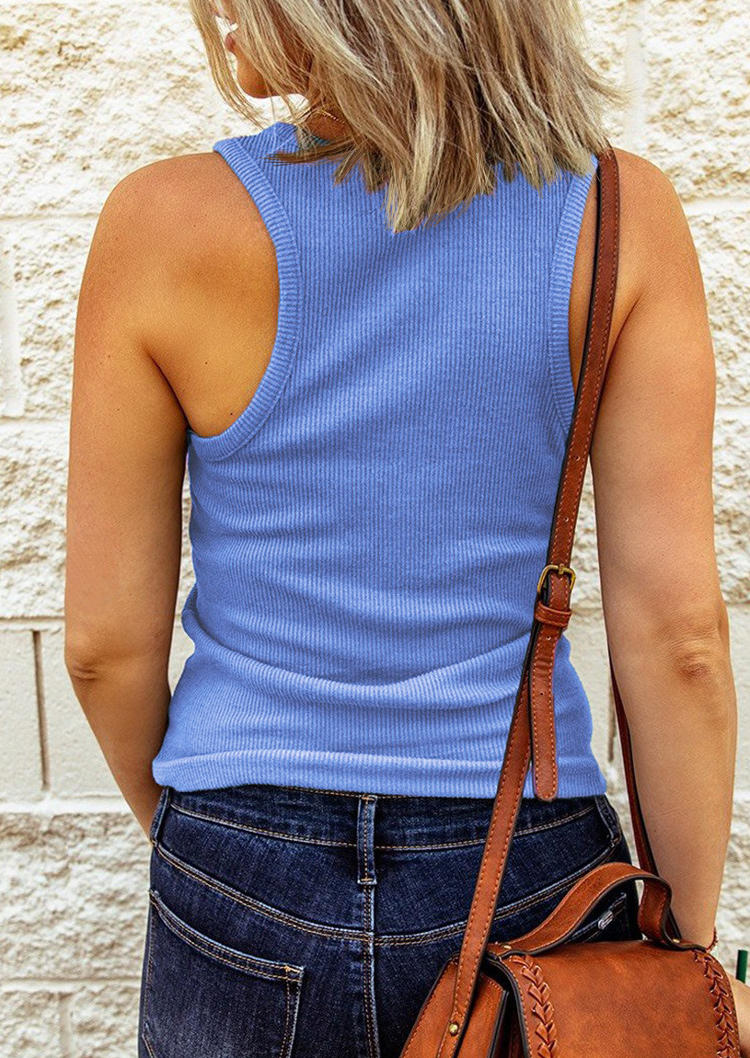 Tank Tops Ribbed Button Racerback Tank Top in Blue. Size: XL