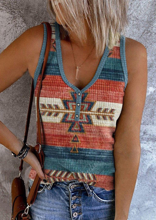 

Tank Tops Aztec Geometric Arrow Snap Button Tank Top in Multicolor. Size: ,XL