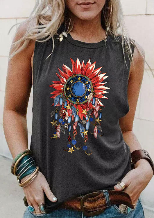 

Tank Tops Patriotic Dreamcatcher Sunflower Tank Top in Dark Grey. Size