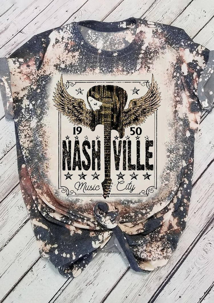 T-shirts Tees Nashville Music City Bleached T-Shirt Tee in Gray. Size: L,M,S