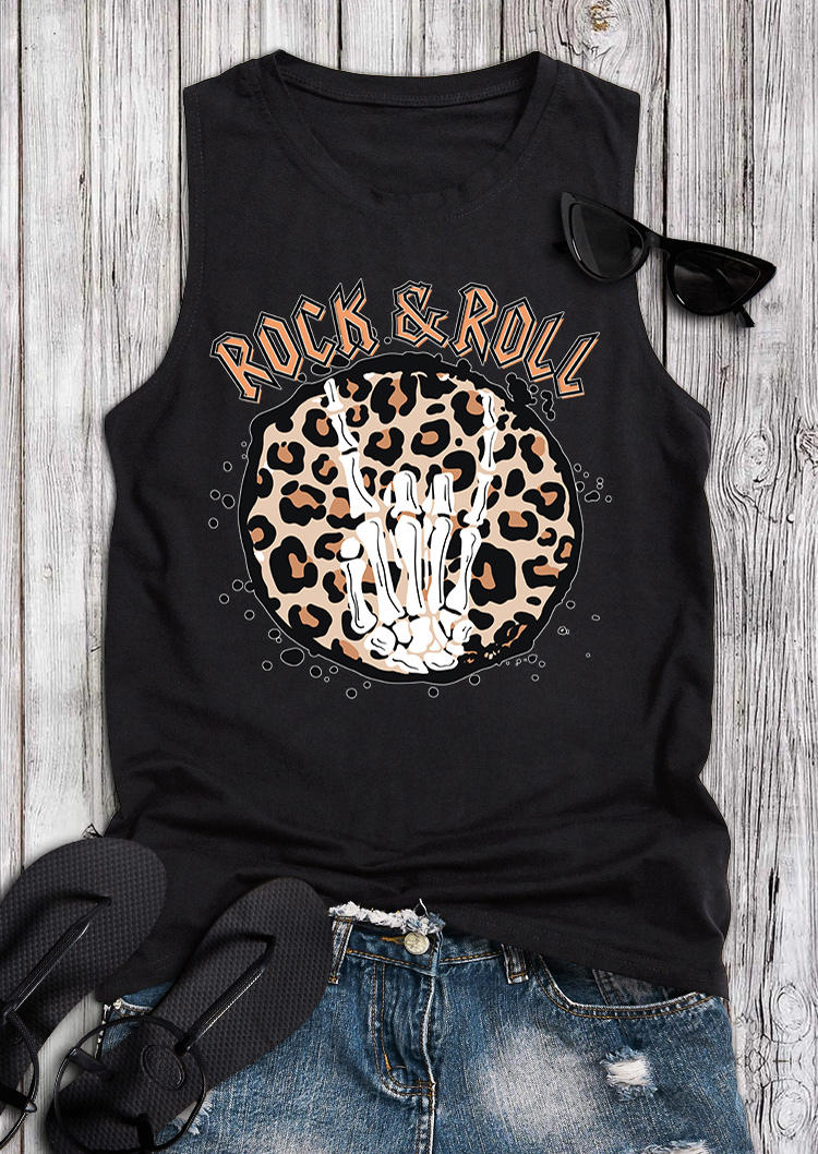 Rock And Roll Leopard Skeleton Hand Tank - Black