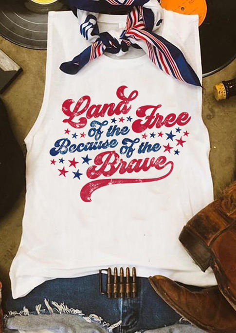 Tank Tops Land Of The Free Because Of The Brave Star Tank Top in White. Size: XL