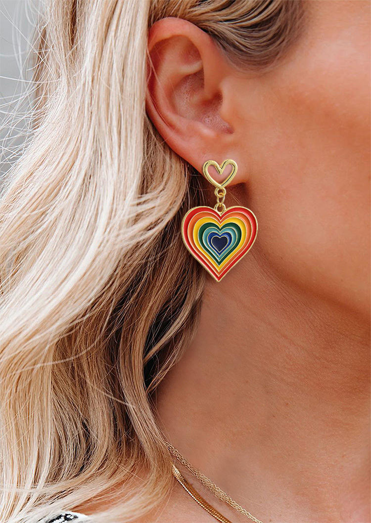 

Earrings Rainbow Heart Dripping Oil Stud Earrings in Multicolor. Size