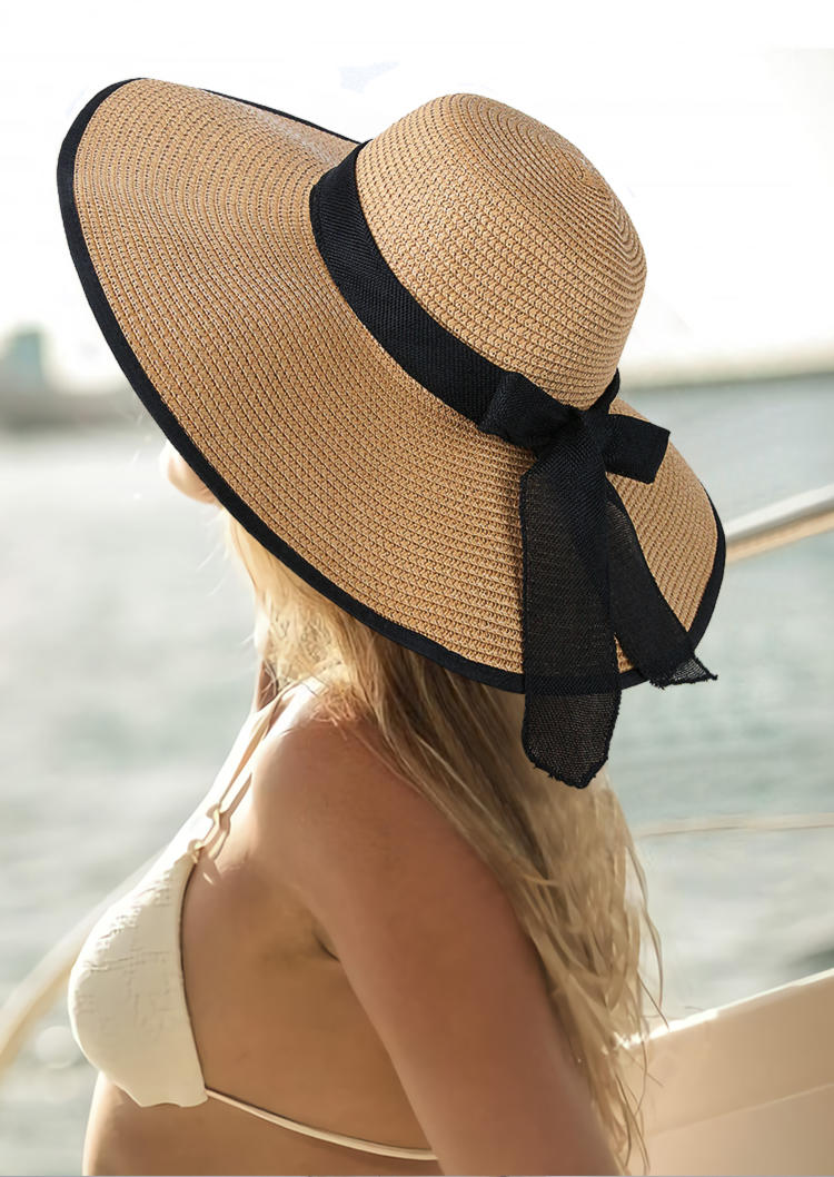

Hats Bowknot Sun Visor Wide Brim Straw Hat in Khaki. Size