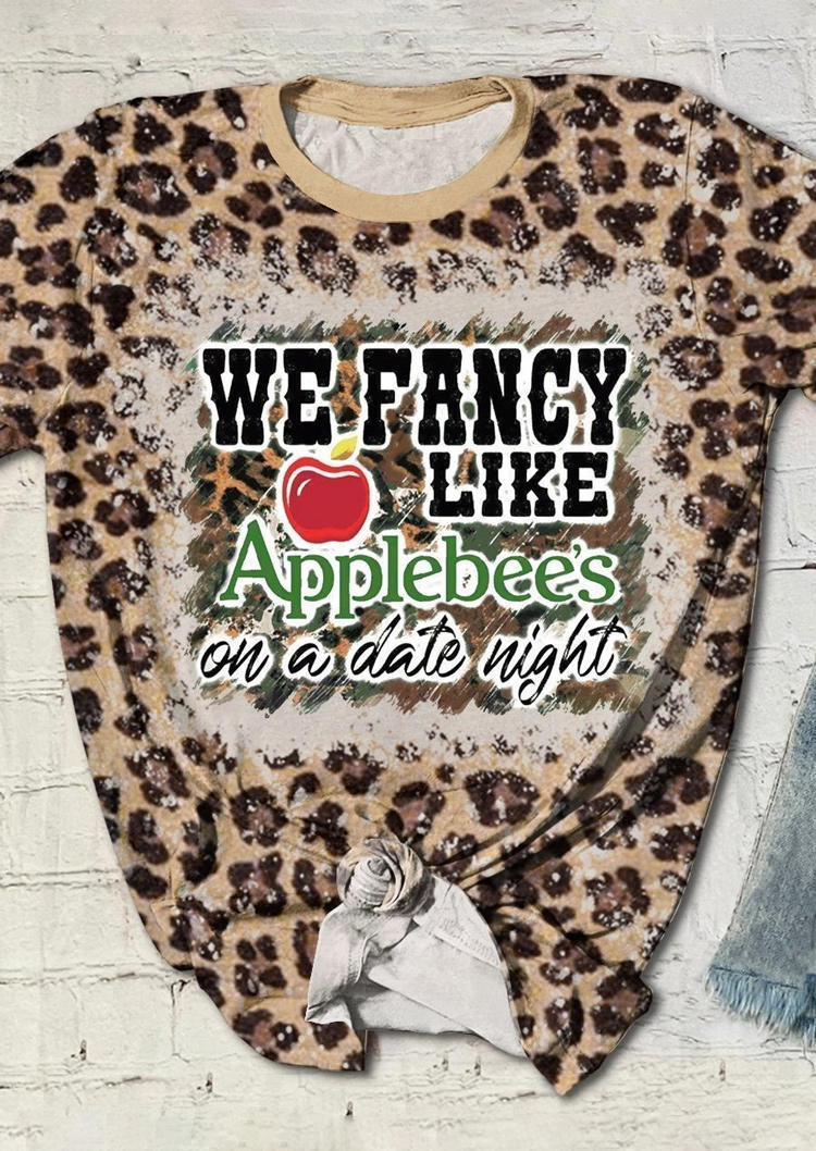 T-shirts Tees We Fancy Like Applebee's On A Date Night Leopard T-Shirt Tee in Leopard. Size: M,L