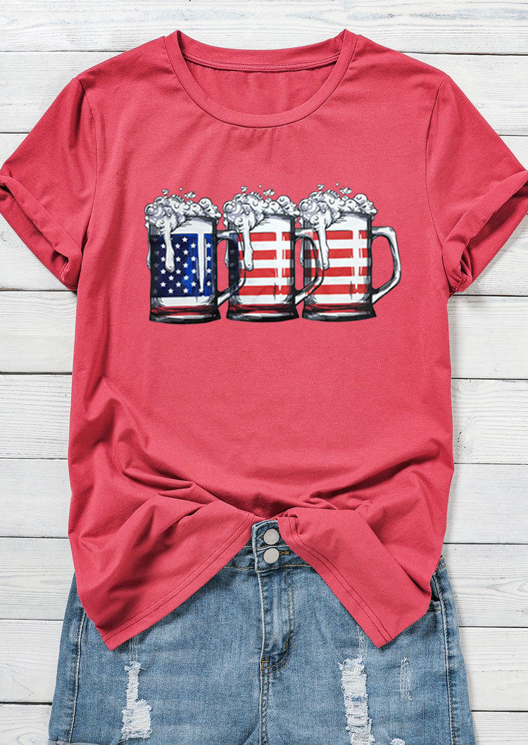 American Flag Beer O-Neck T-Shirt Tee