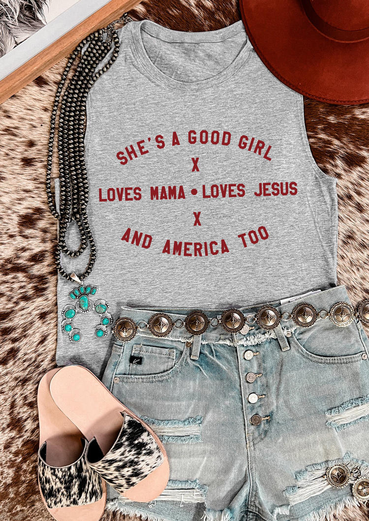 Tank Tops She's A Good Girl Loves Mama Loves Jesus And America Too Tank Top in Gray. Size: L