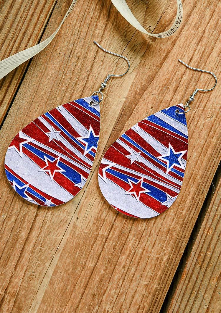 American Flag Star Hook Water Drop Earrings