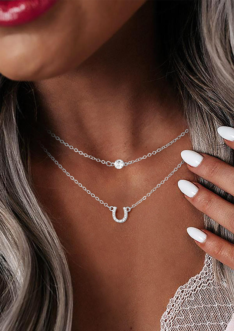

Necklaces Double-Layered Hollow Out Rhinestone Alloy Necklace in Silver. Size