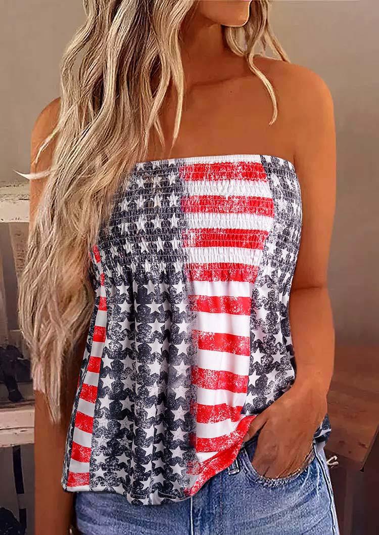 American Flag Smocked Strapless Bandeau Tank