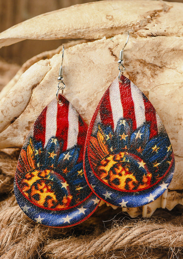 Earrings American Flag Sunflower Leopard Water Drop Earrings in Multicolor. Size: One Size