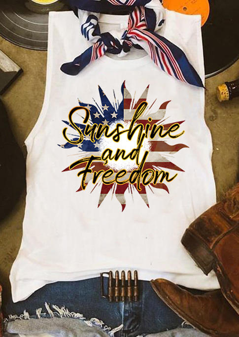 

Tank Tops Sunshine And Freedom American Flag Floral Tank Top in White. Size: ,M,L,XL