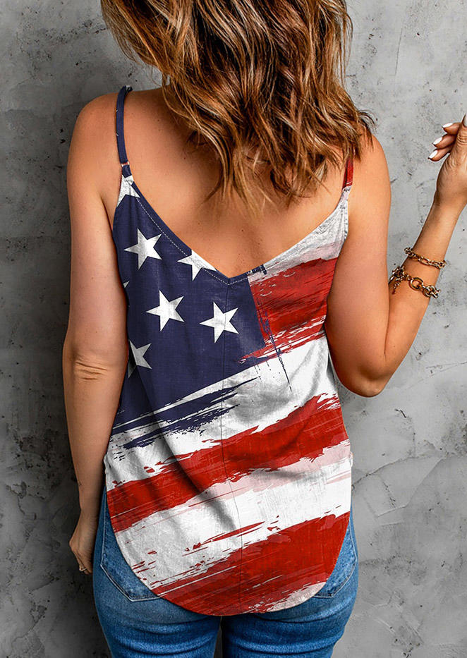 

Tank Tops American Flag Button Casual Camisole in Red. Size