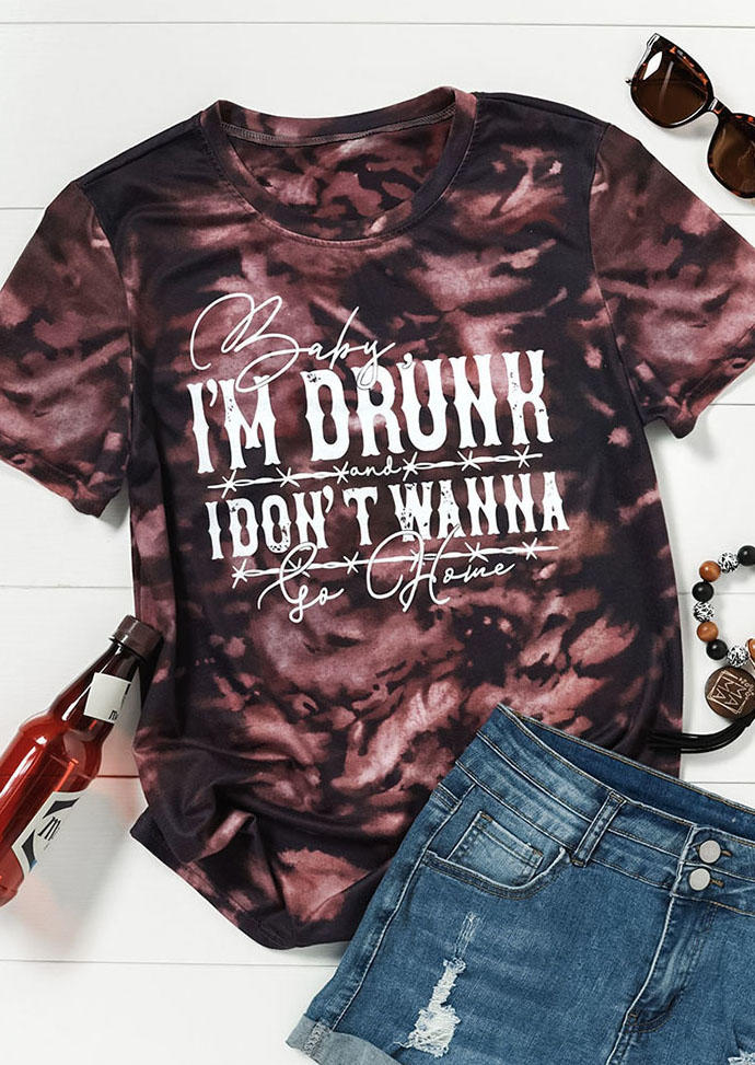 T-shirts Tees Baby I'm Drunk I Don't Wanna Go Home Tie Dye T-Shirt Tee in Brown. Size: M,S