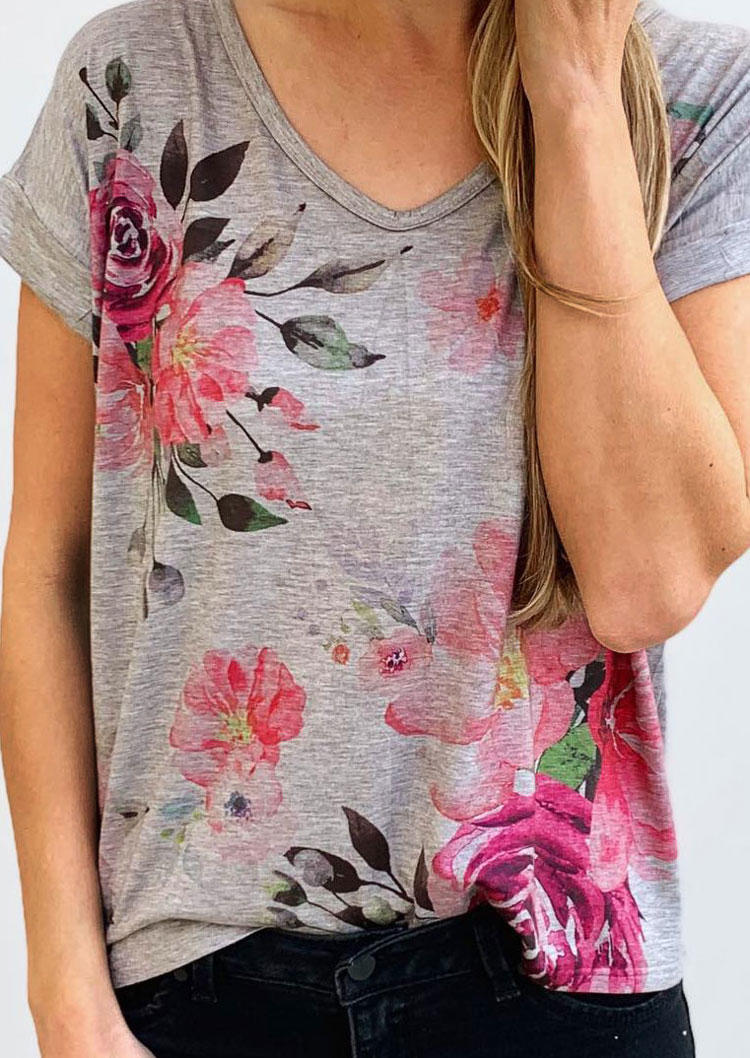 Floral Short Sleeve Casual Blouse