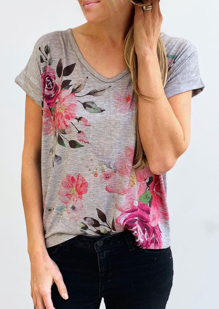 Floral Short Sleeve Casual Blouse