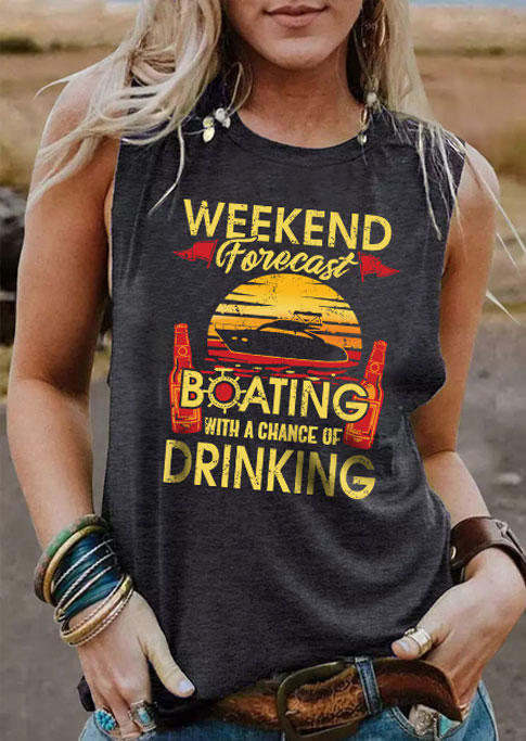Tank Tops Weekend Forecast Boating With A Chance Of Drinking Tank Top - Dark Grey in Gray. Size: S