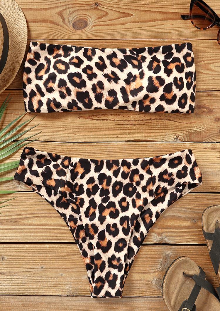 Bikini Sets Leopard Strapless Bandeau Bikini Set in Multicolor. Size: S
