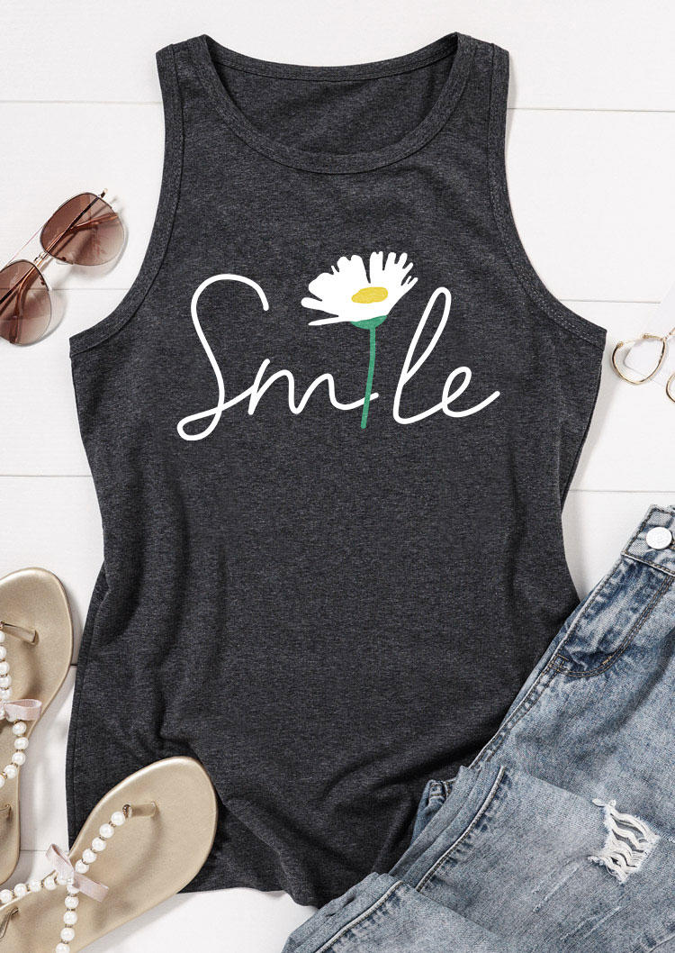 

Tank Tops Daisy Smile O-Neck Racerback Tank Top in Dark Grey. Size: ,XL