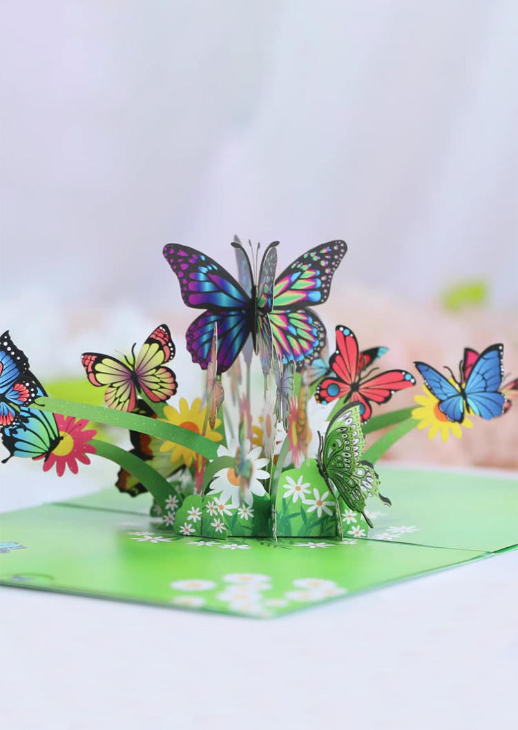 3D Colorful Butterfly Paper Carving Pop-up Greeting Gift Card in Multicolor. Size: One Size