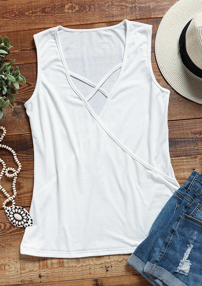 Tank Tops Criss-Cross Wrap Casual Tank Top in White. Size: L,M,S