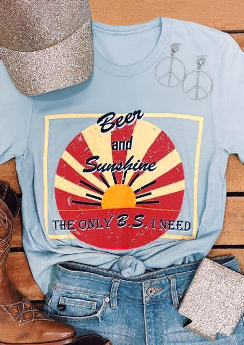 

T-shirts Tees The Only B.S. I Need Beer And Sunshine T-Shirt Tee - Light Blue in Blue. Size