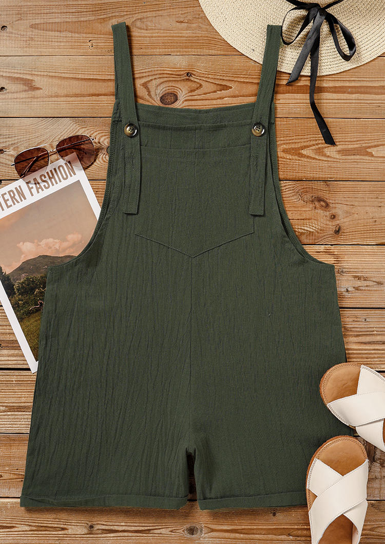 Jumpsuits & Rompers Button Pocket Overall Romper - Army Green in Green. Size: L,M,S,XL