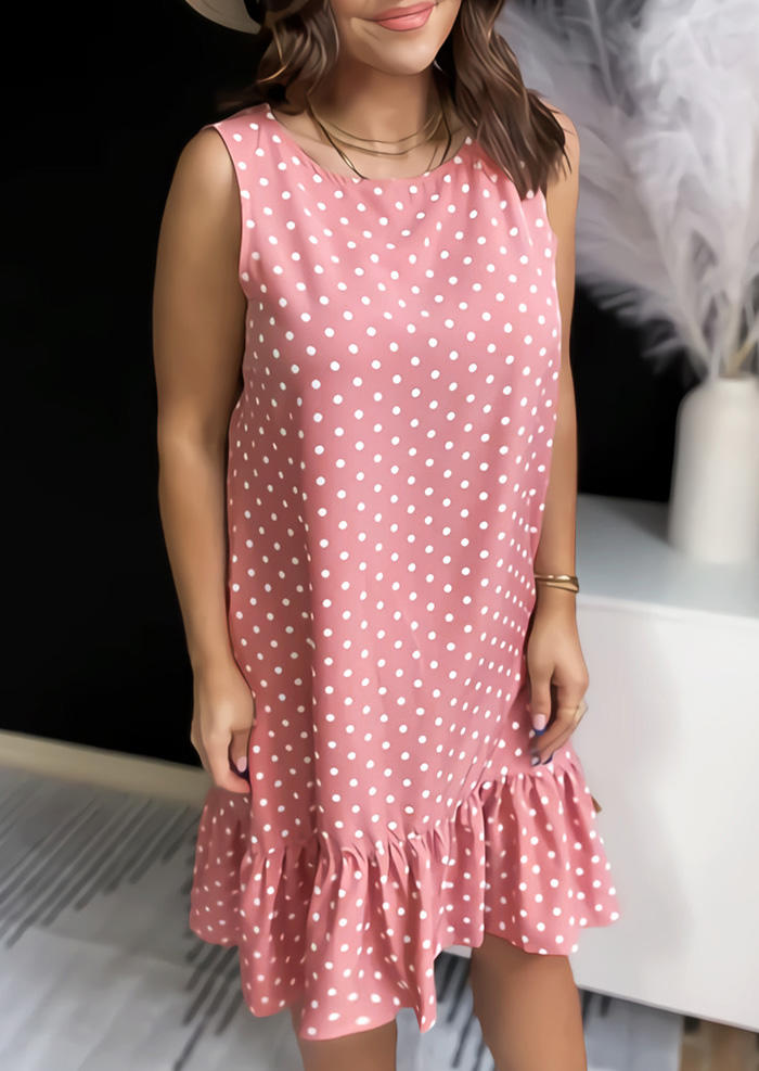Mini Dresses Polka Dot Ruffled Button Mini Dress in Pink. Size: M