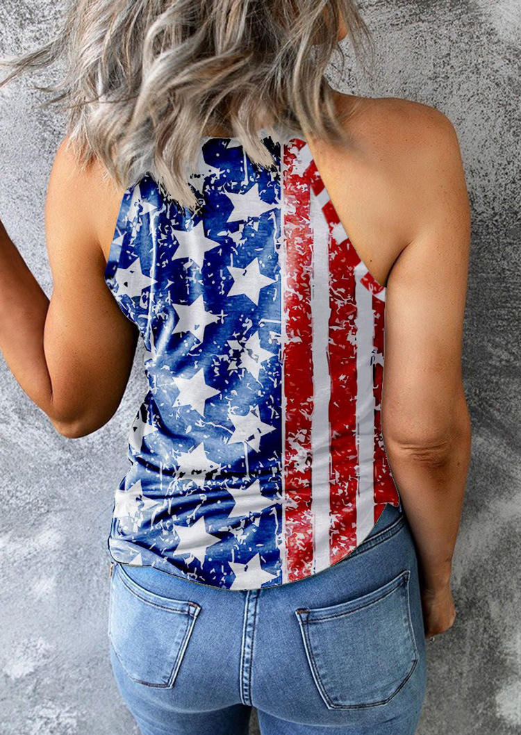 Tank Tops American Flag O-Neck Camisole in Blue. Size: S,M,L,XL
