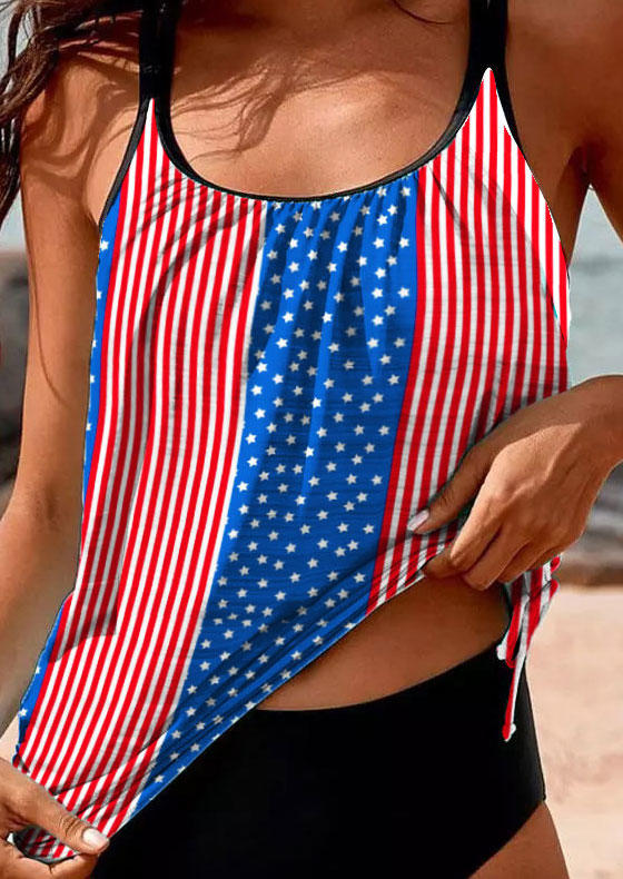 

Tankinis American Flag Cut Out Tankini Set in Multicolor. Size: ,M,L,XL