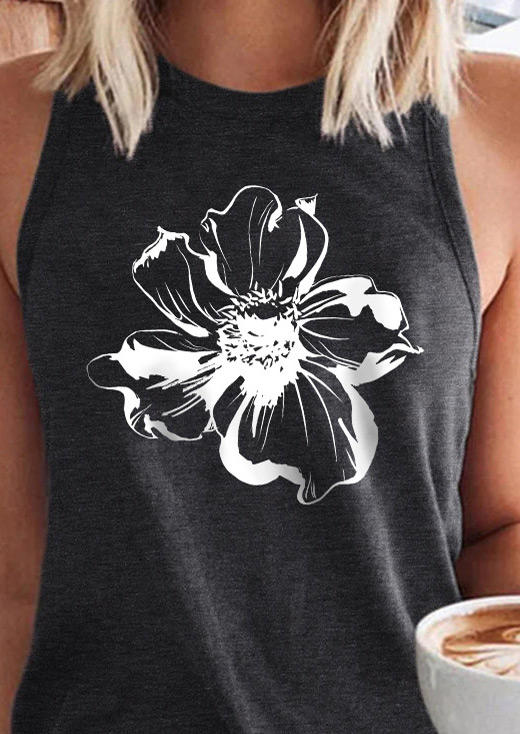 

Tank Tops Floral O-Neck Casual Tank Top in Dark Grey. Size