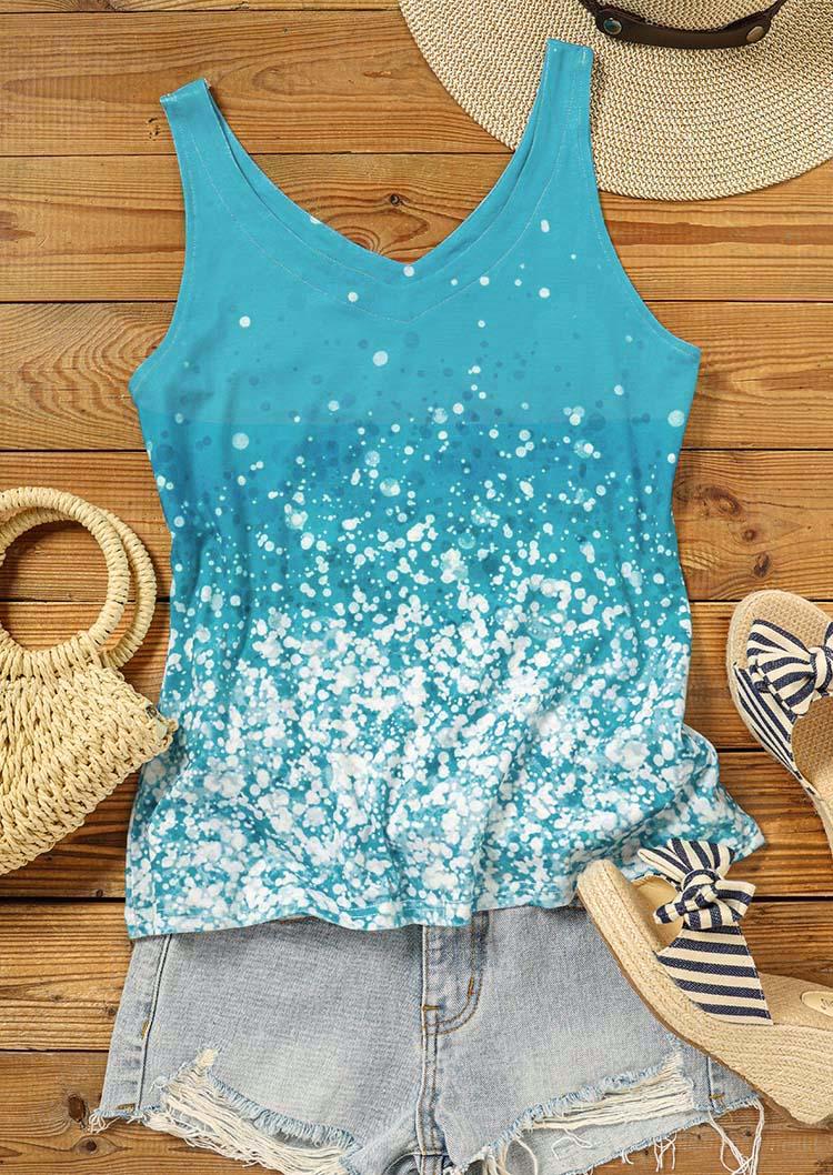 Tank Tops Glitter V-Neck Casual Tank Top in Blue. Size: 2XL,S