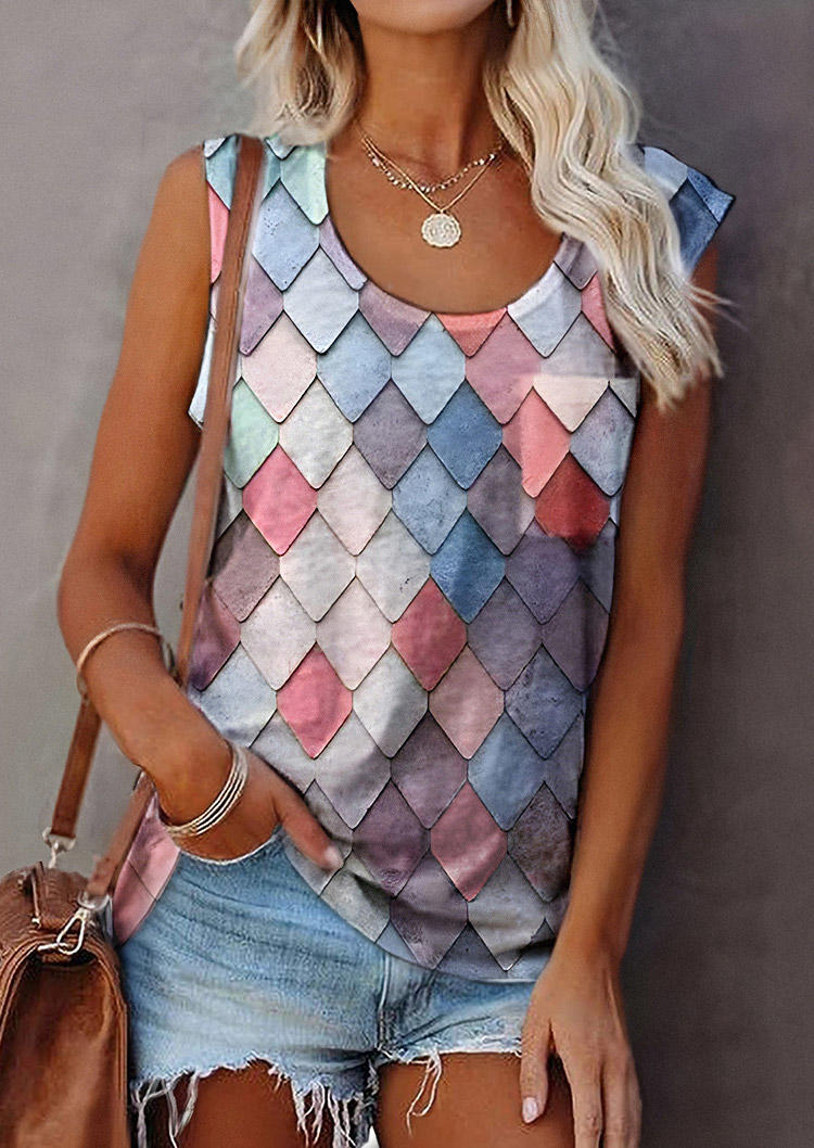 Tank Tops Colorful Geometric O-Neck Tank Top in Multicolor. Size: XL
